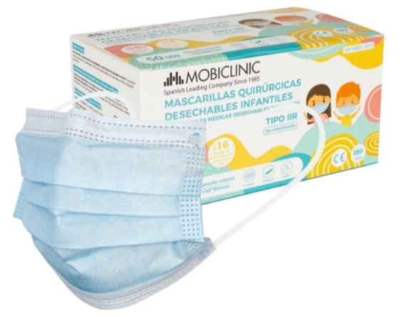 Mascarilla tricapa infantil rectangular Azul tipo IIR 50u