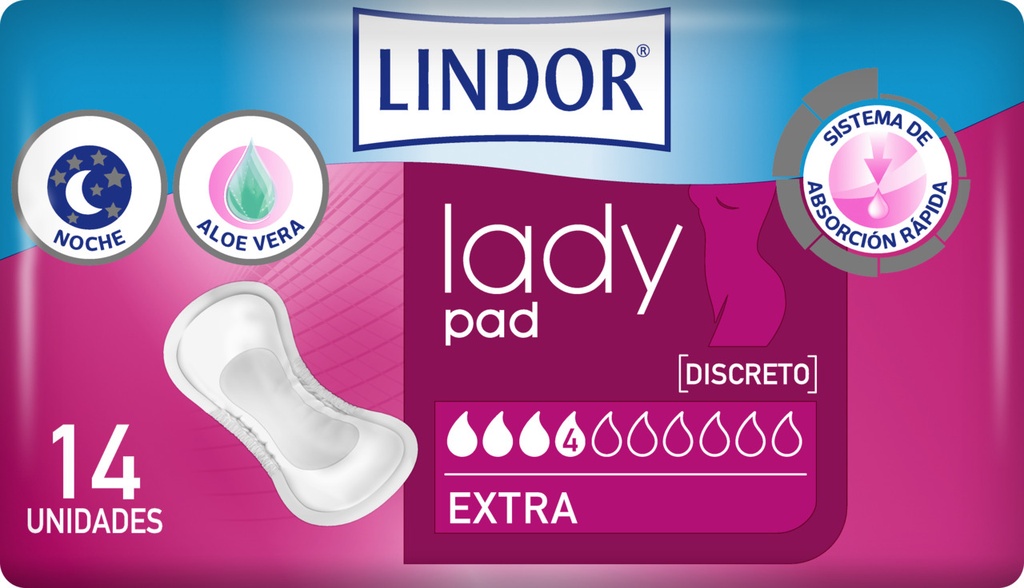 Compresas LINDOR Lady Extra 4 gotas Bolsa 14u