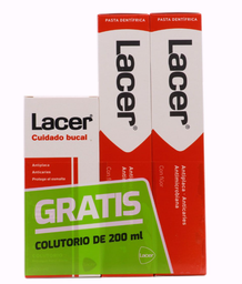 [N04494] Lacer Duplo pasta dentífrica cuidado bucal 2x125 ml + colutorio 200 ml.